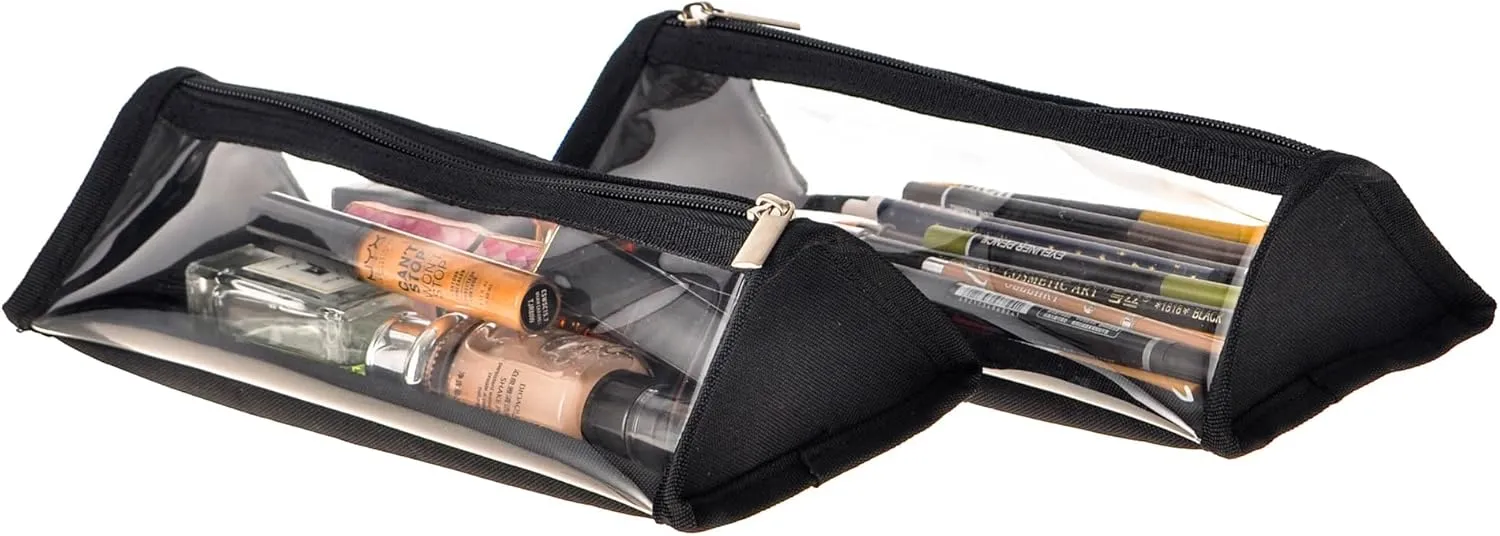 Clear Toiletry Shaving Bag 2 Pack Black Transparent Vinyl Brush Bag See Multi-Functional Travel Storage Bags for Business Trips and Daily Use Lightweight Foldable Travel Packing Organizer