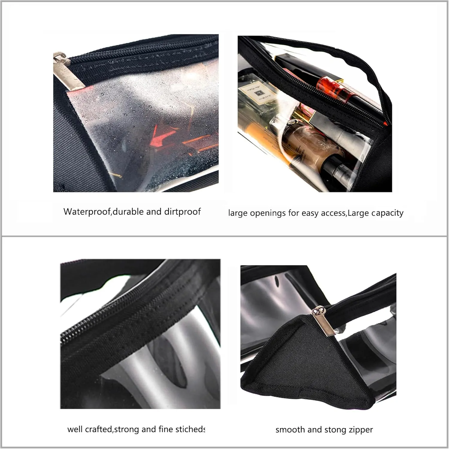 Clear Toiletry Shaving Bag 2 Pack Black Transparent Vinyl Brush Bag See Multi-Functional Travel Storage Bags for Business Trips and Daily Use Lightweight Foldable Travel Packing Organizer