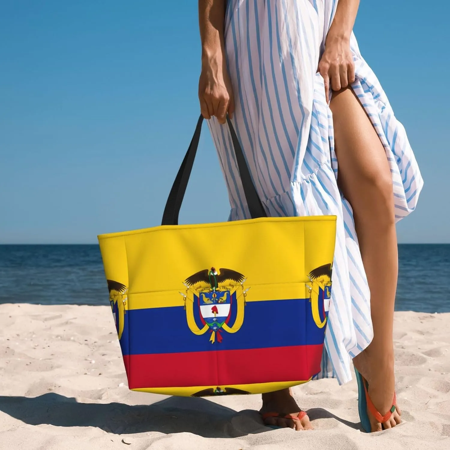 Colombia American Flag Women Large Beach Bag Travel Weekender Foldable Tote Bag for Pool Beach Vacation Gym