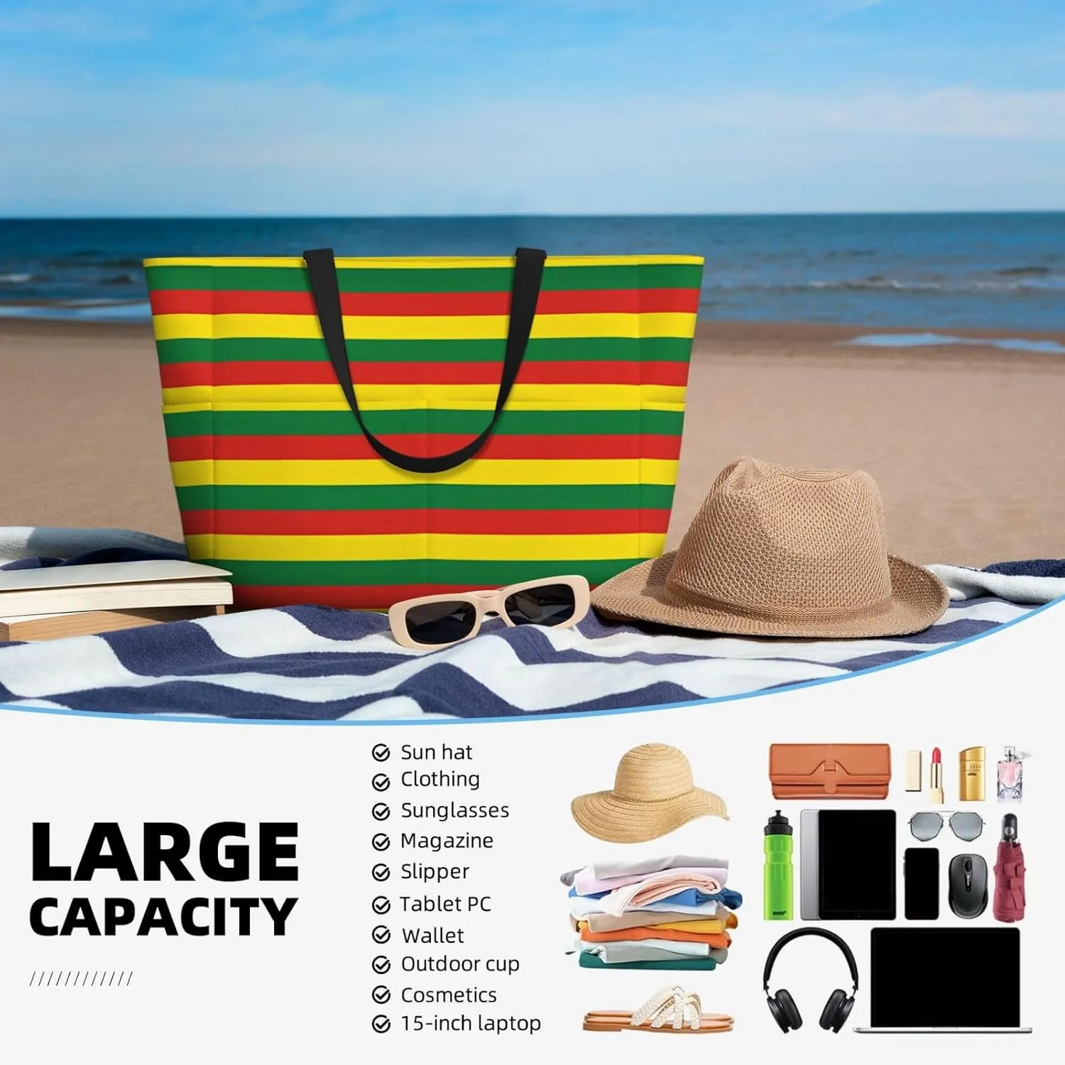 Colombia American Flag Women Large Beach Bag Travel Weekender Foldable Tote Bag for Pool Beach Vacation Gym