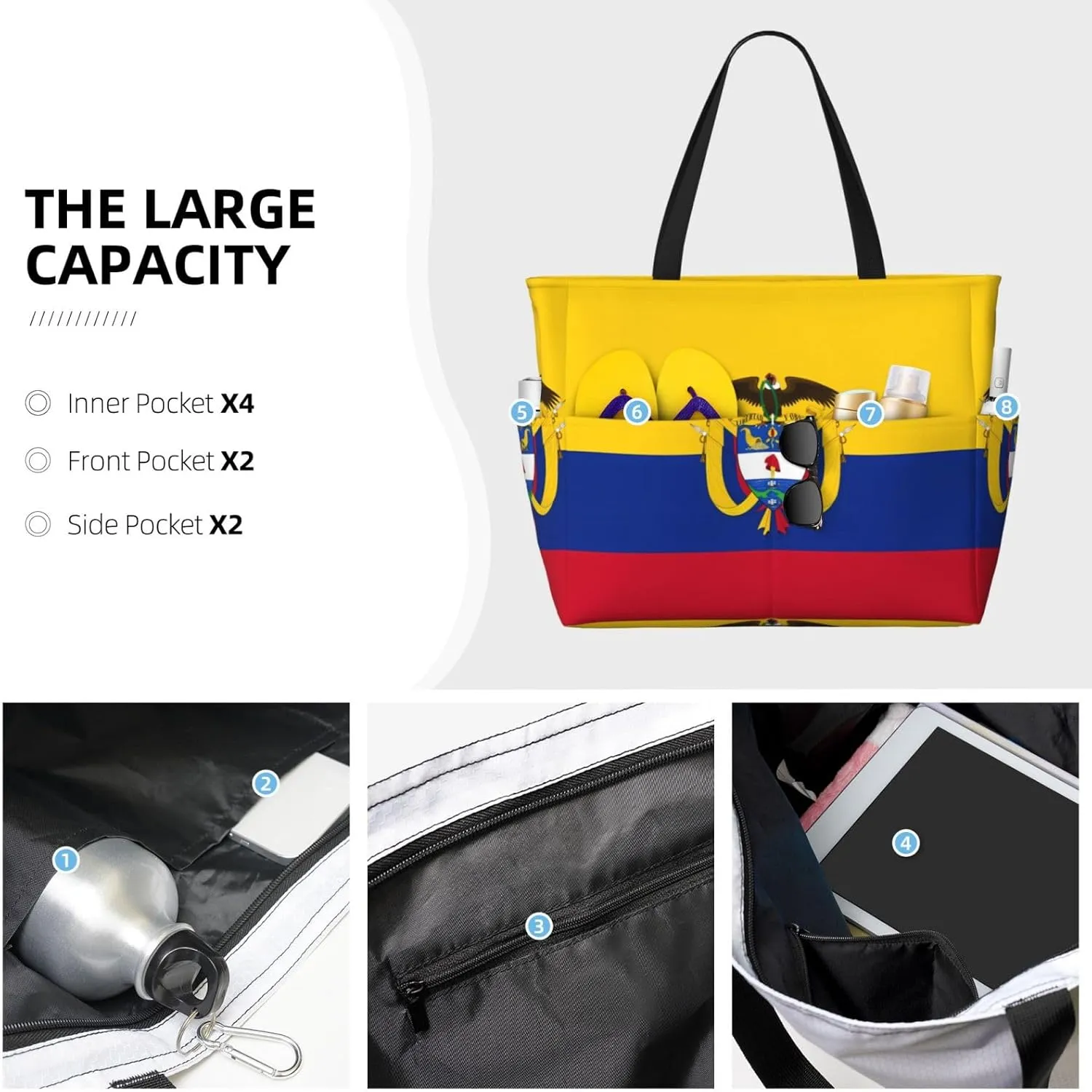 Colombia American Flag Women Large Beach Bag Travel Weekender Foldable Tote Bag for Pool Beach Vacation Gym