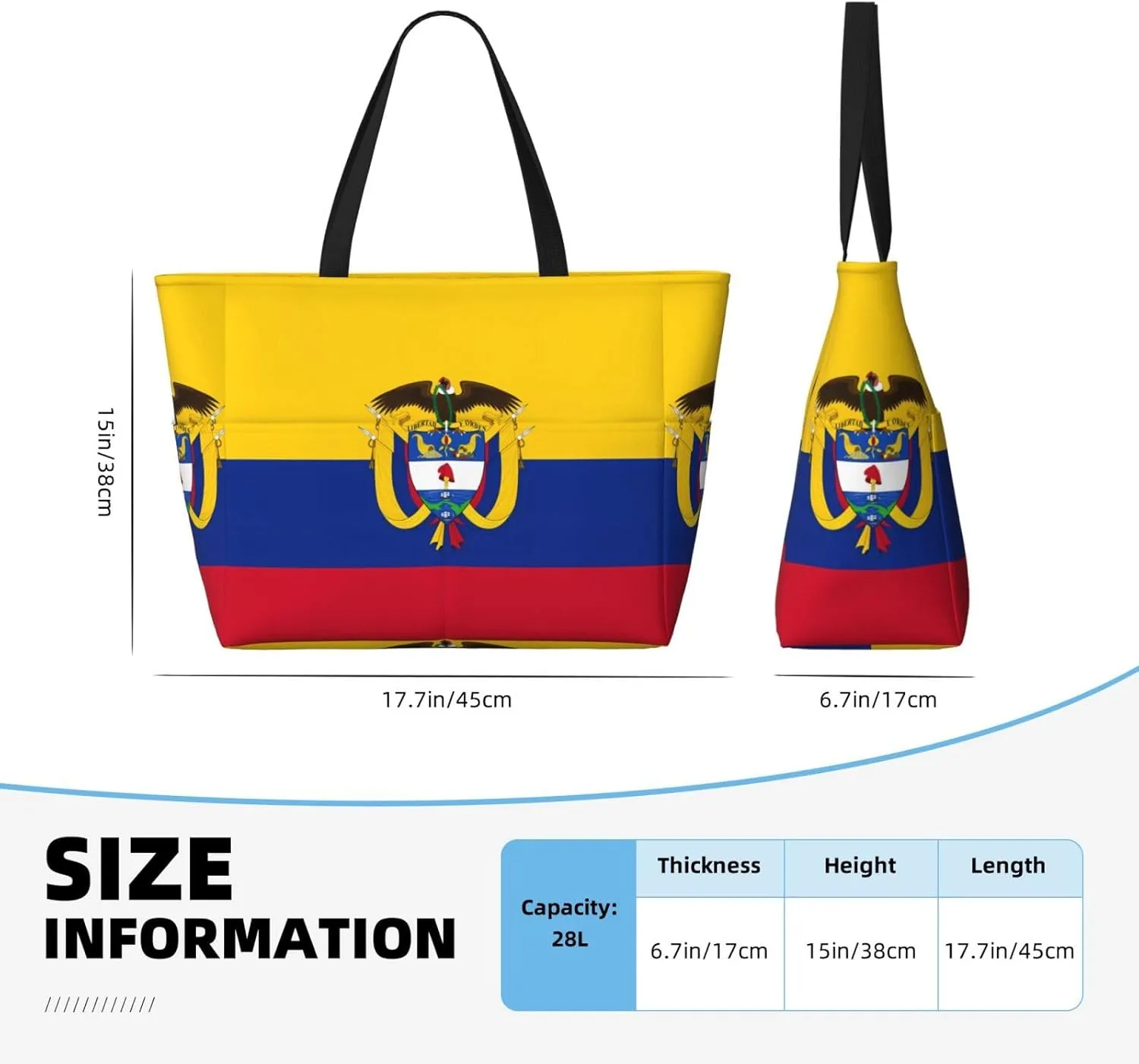 Colombia American Flag Women Large Beach Bag Travel Weekender Foldable Tote Bag for Pool Beach Vacation Gym