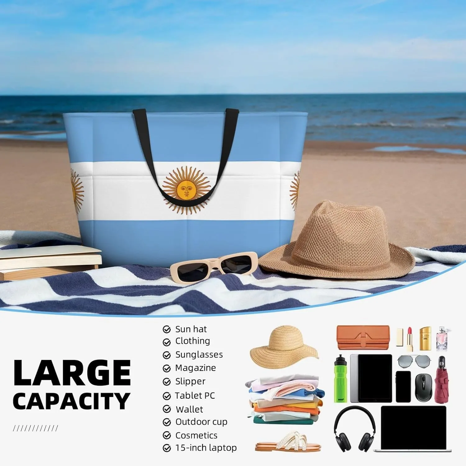 Colombia American Flag Women Large Beach Bag Travel Weekender Foldable Tote Bag for Pool Beach Vacation Gym
