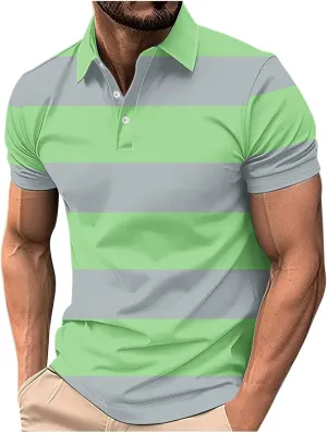 Color Block Golf Shirts for Men Short Sleeve Regular Fit Moisture Wicking Performance Casual Striped Mens Polo Shirts