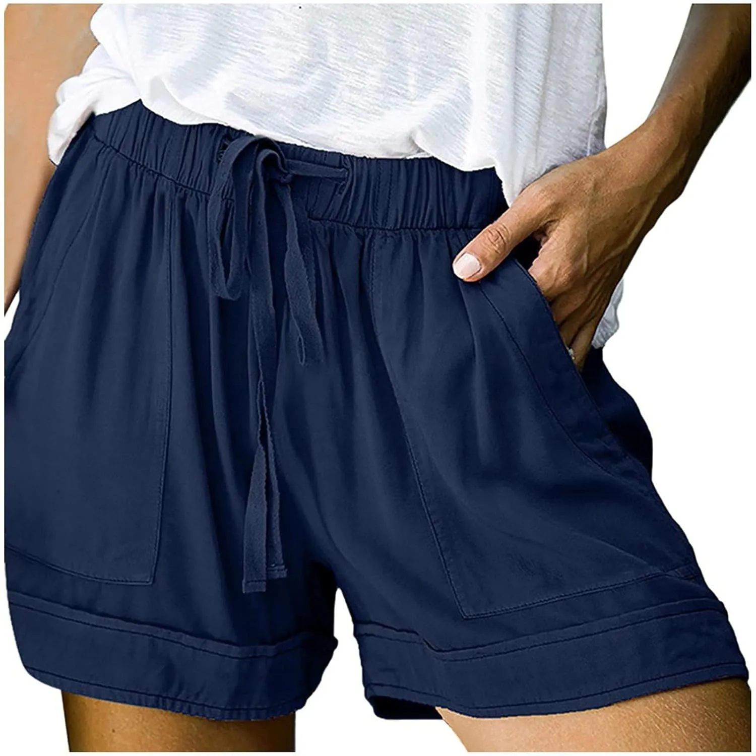 Comfy Bermuda Shorts For Women Loose Fit Elastic Waist Drawstring Casual Shorts With Pockets Summer Lounge Shorts