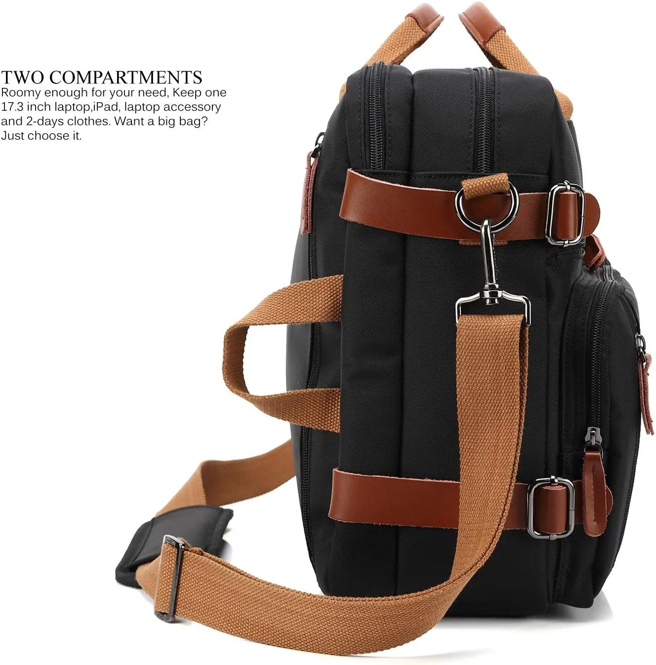 Convertible Backpack Messenger Shoulder Bag Laptop Case Handbag Business Briefcase Multi-Functional Travel Rucksack Fits 17.3 Inch Laptop for Men/Women (Black)