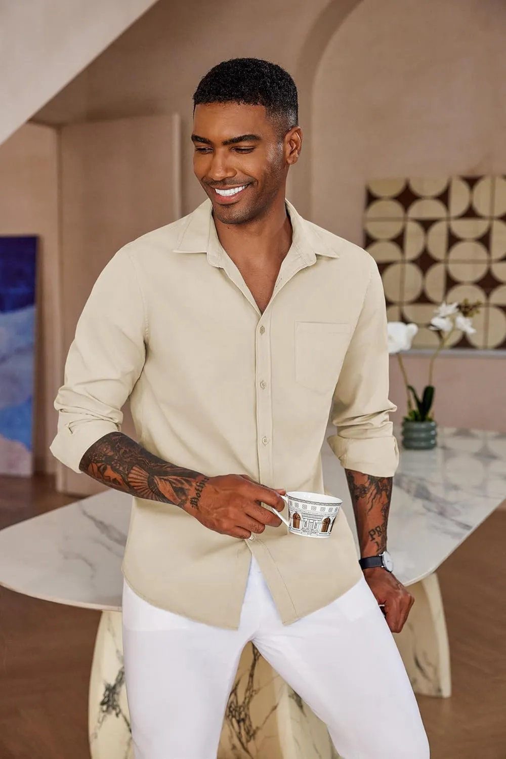 COOFANDY Men's Button Down Long Sleeve Shirt Casual Untucked Dress Shirt Regular Fit Wedding Shirts