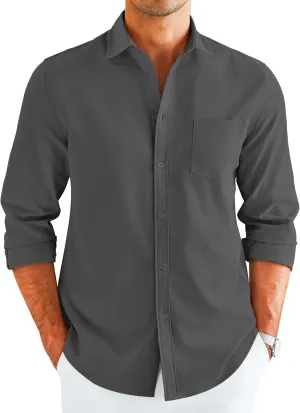 COOFANDY Men's Button Down Long Sleeve Shirt Casual Untucked Dress Shirt Regular Fit Wedding Shirts