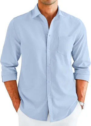 COOFANDY Men's Button Down Long Sleeve Shirt Casual Untucked Dress Shirt Regular Fit Wedding Shirts