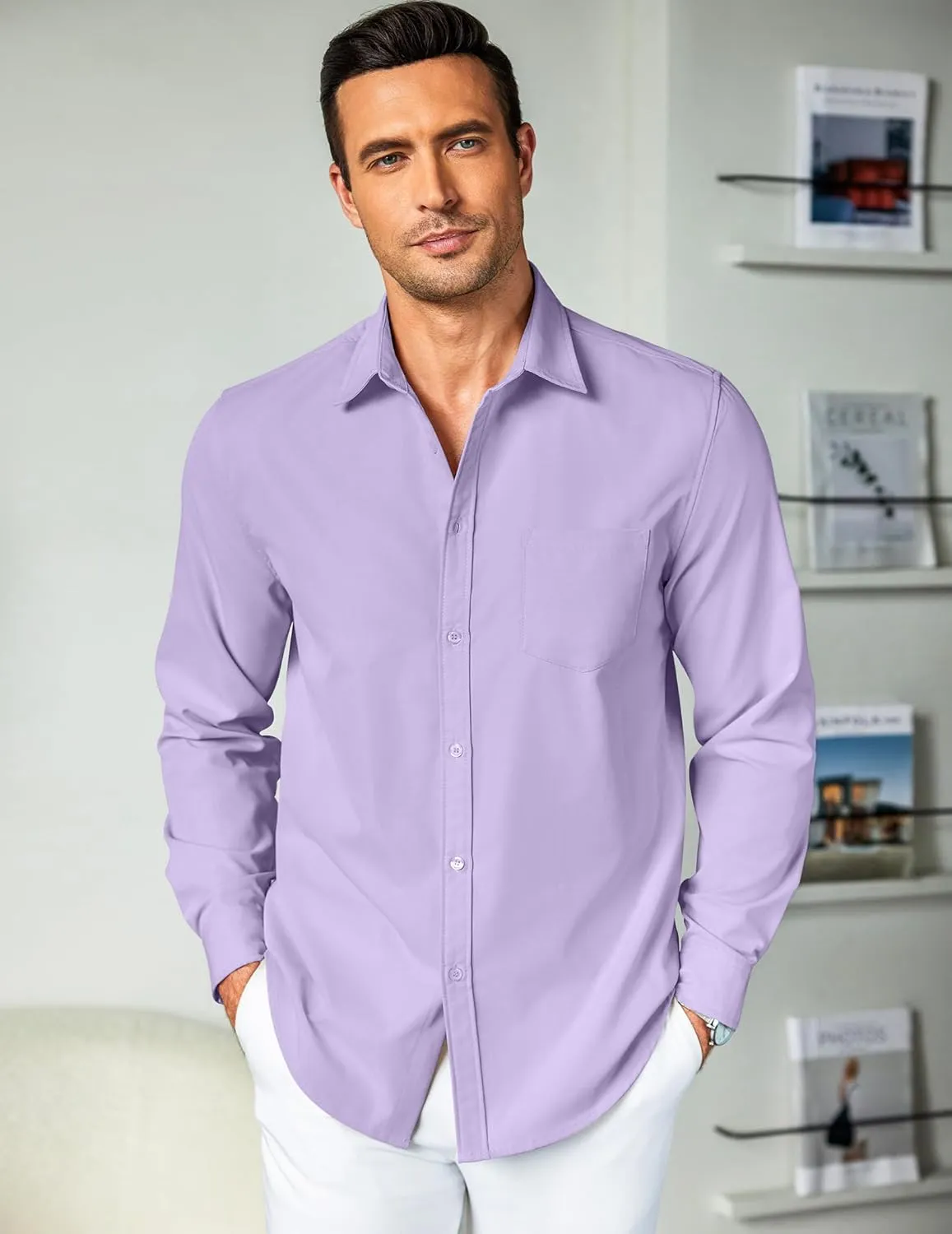COOFANDY Men's Button Down Long Sleeve Shirt Casual Untucked Dress Shirt Regular Fit Wedding Shirts