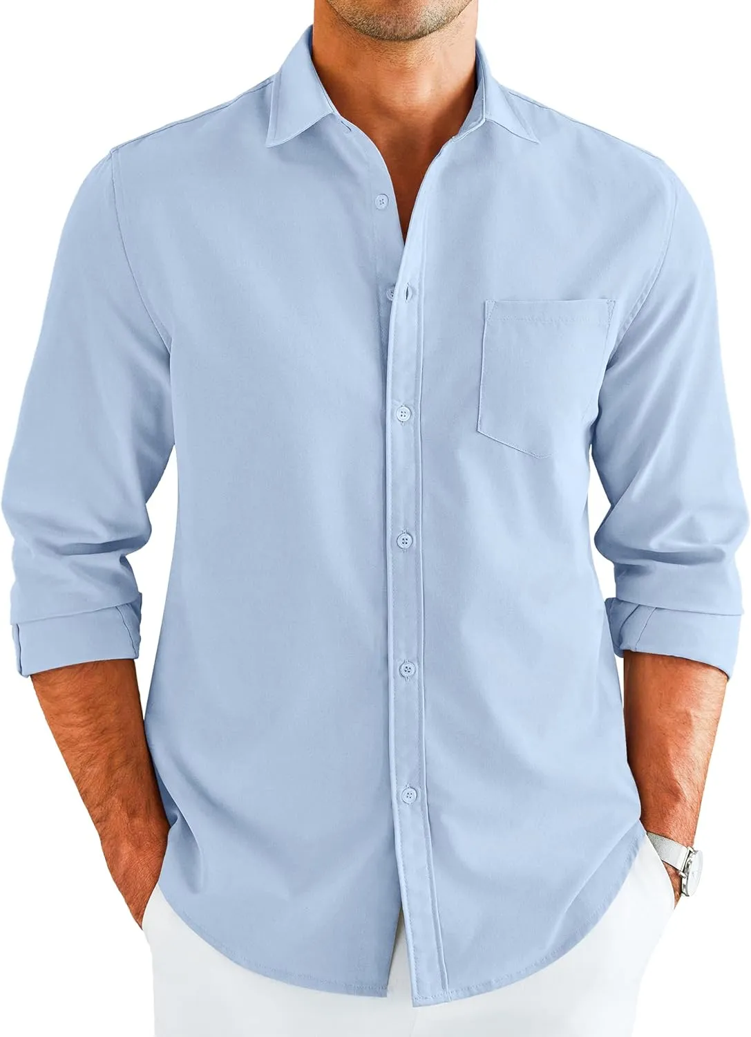 COOFANDY Men's Button Down Long Sleeve Shirt Casual Untucked Dress Shirt Regular Fit Wedding Shirts