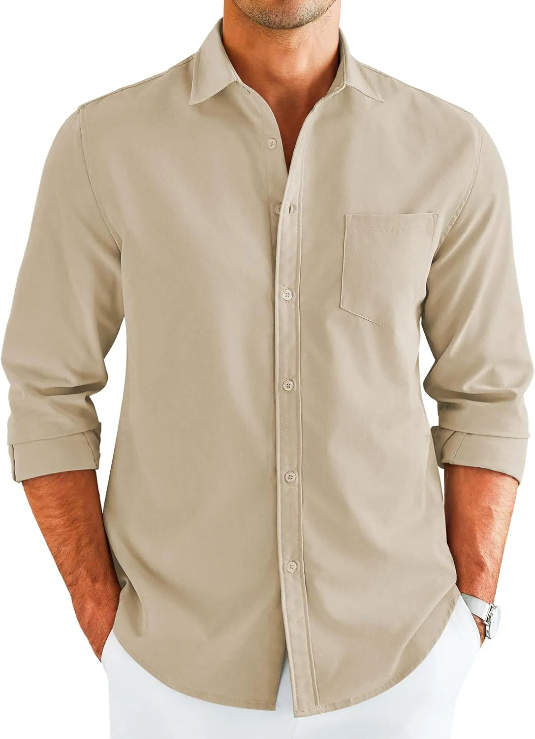 COOFANDY Men's Button Down Long Sleeve Shirt Casual Untucked Dress Shirt Regular Fit Wedding Shirts