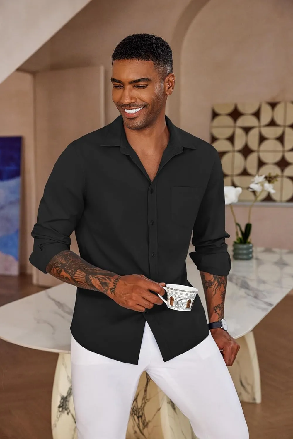 COOFANDY Men's Button Down Long Sleeve Shirt Casual Untucked Dress Shirt Regular Fit Wedding Shirts