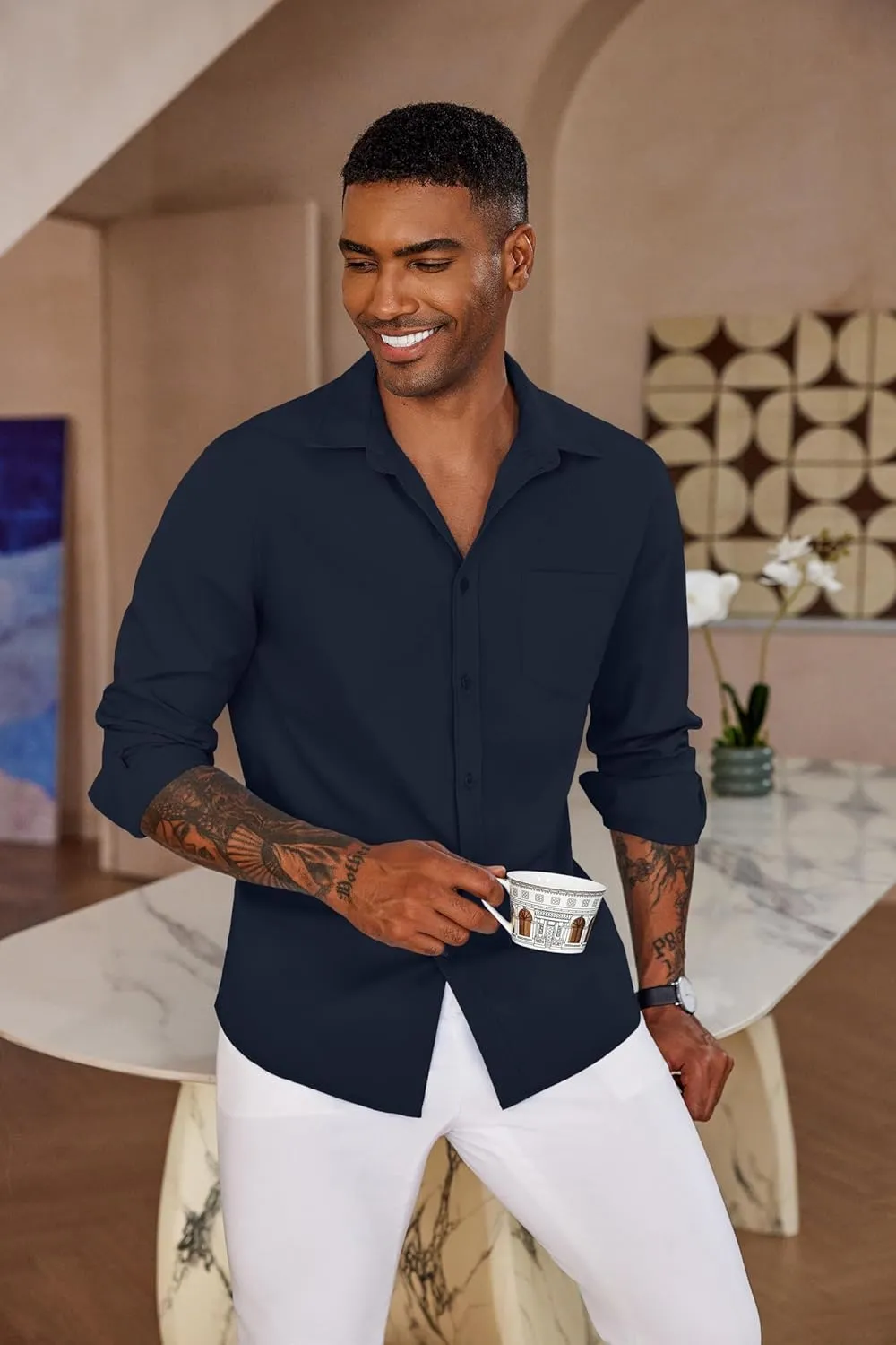 COOFANDY Men's Button Down Long Sleeve Shirt Casual Untucked Dress Shirt Regular Fit Wedding Shirts
