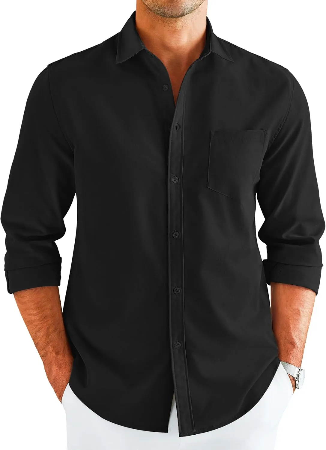 COOFANDY Men's Button Down Long Sleeve Shirt Casual Untucked Dress Shirt Regular Fit Wedding Shirts