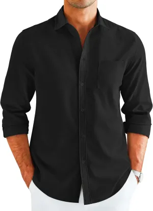COOFANDY Men's Button Down Long Sleeve Shirt Casual Untucked Dress Shirt Regular Fit Wedding Shirts