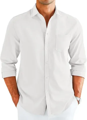 COOFANDY Men's Button Down Long Sleeve Shirt Casual Untucked Dress Shirt Regular Fit Wedding Shirts