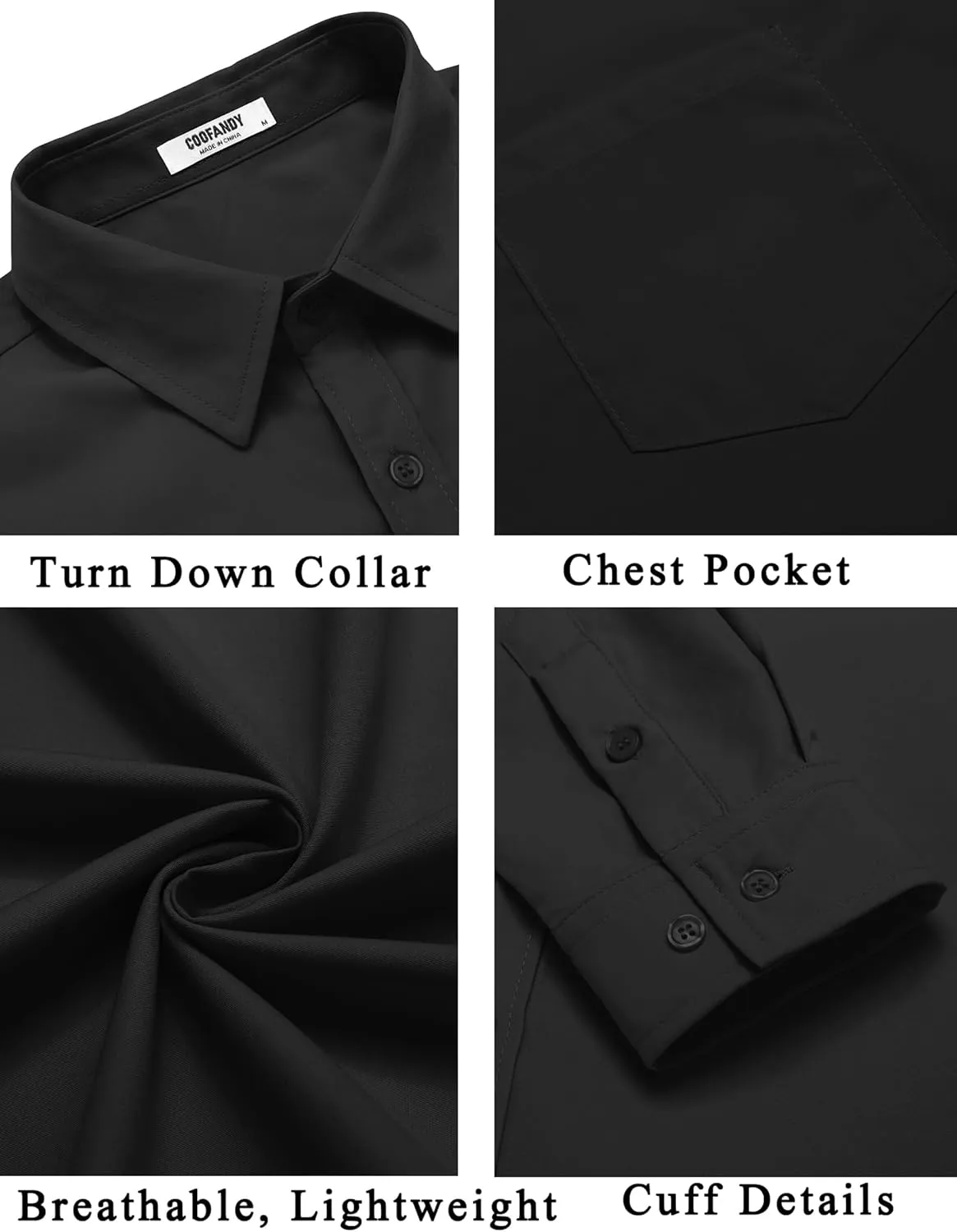 COOFANDY Men's Button Down Long Sleeve Shirt Casual Untucked Dress Shirt Regular Fit Wedding Shirts