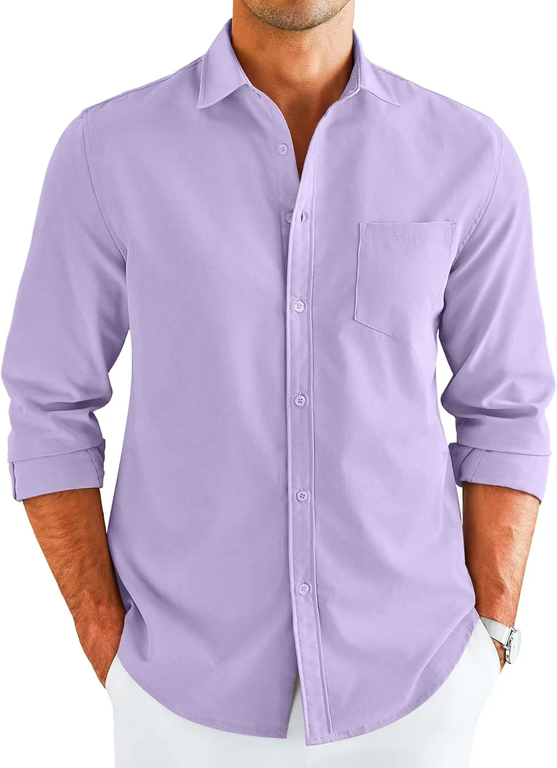 COOFANDY Men's Button Down Long Sleeve Shirt Casual Untucked Dress Shirt Regular Fit Wedding Shirts
