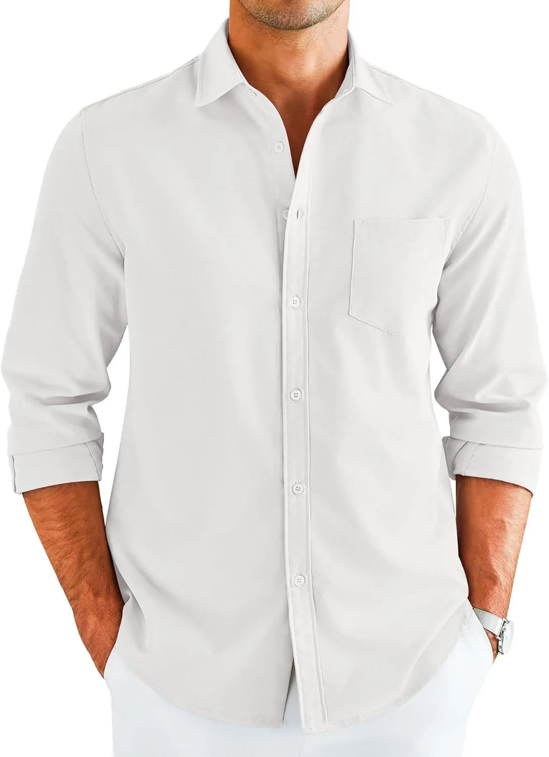 COOFANDY Men's Button Down Long Sleeve Shirt Casual Untucked Dress Shirt Regular Fit Wedding Shirts