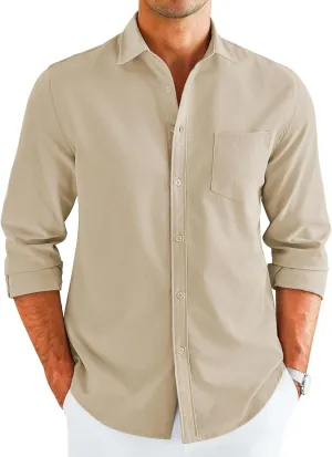 COOFANDY Men's Button Down Long Sleeve Shirt Casual Untucked Dress Shirt Regular Fit Wedding Shirts