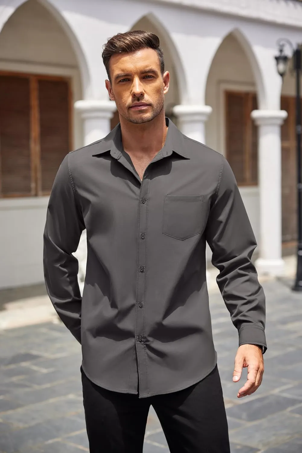 COOFANDY Men's Button Down Long Sleeve Shirt Casual Untucked Dress Shirt Regular Fit Wedding Shirts