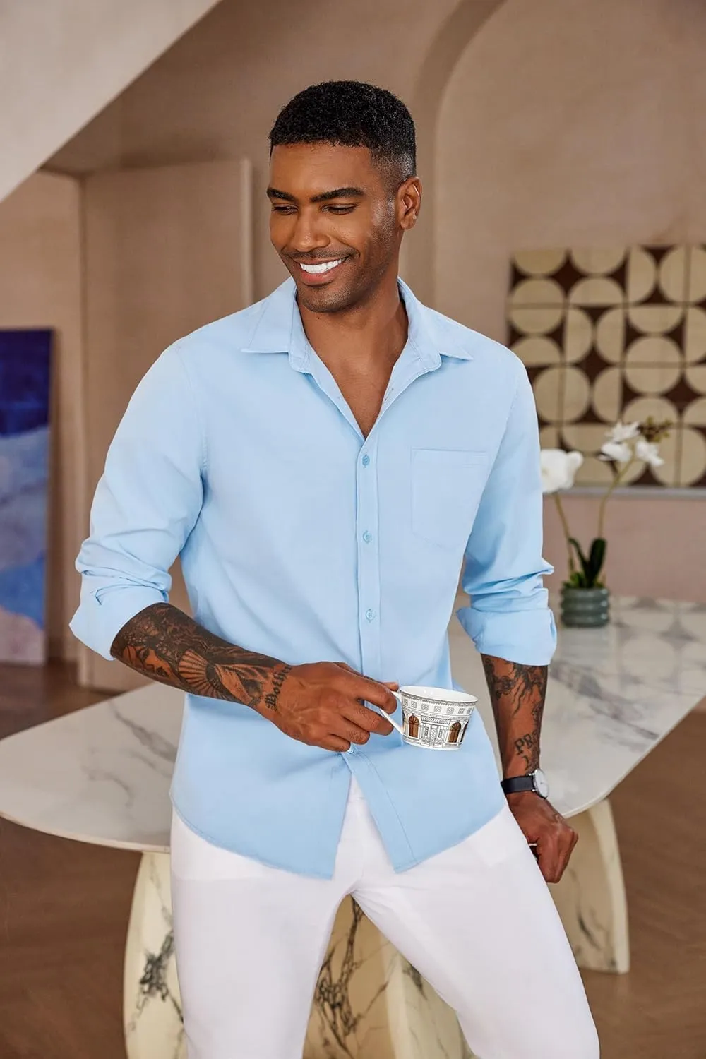 COOFANDY Men's Button Down Long Sleeve Shirt Casual Untucked Dress Shirt Regular Fit Wedding Shirts
