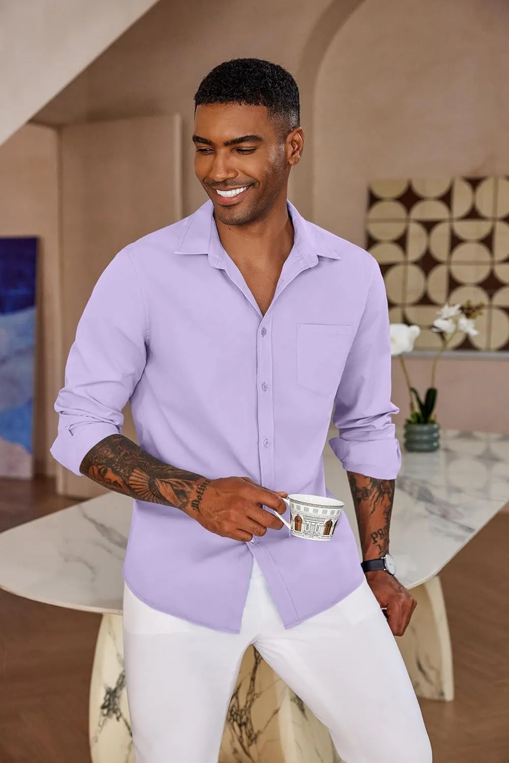 COOFANDY Men's Button Down Long Sleeve Shirt Casual Untucked Dress Shirt Regular Fit Wedding Shirts