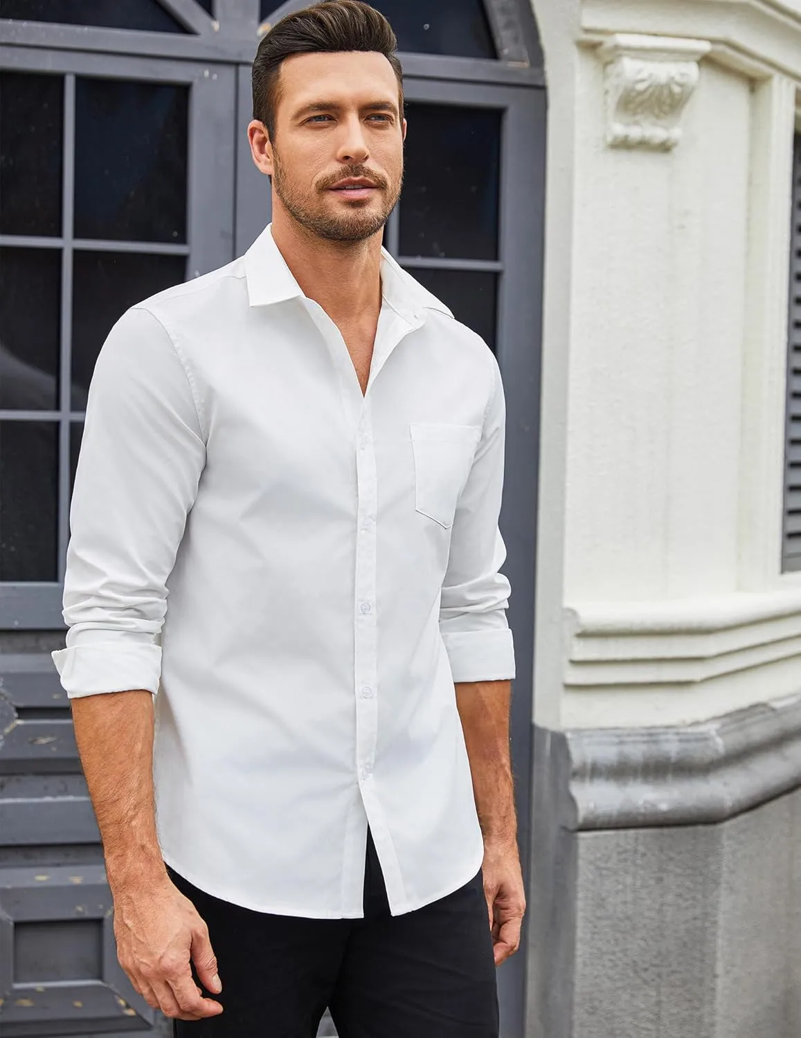 COOFANDY Men's Button Down Long Sleeve Shirt Casual Untucked Dress Shirt Regular Fit Wedding Shirts