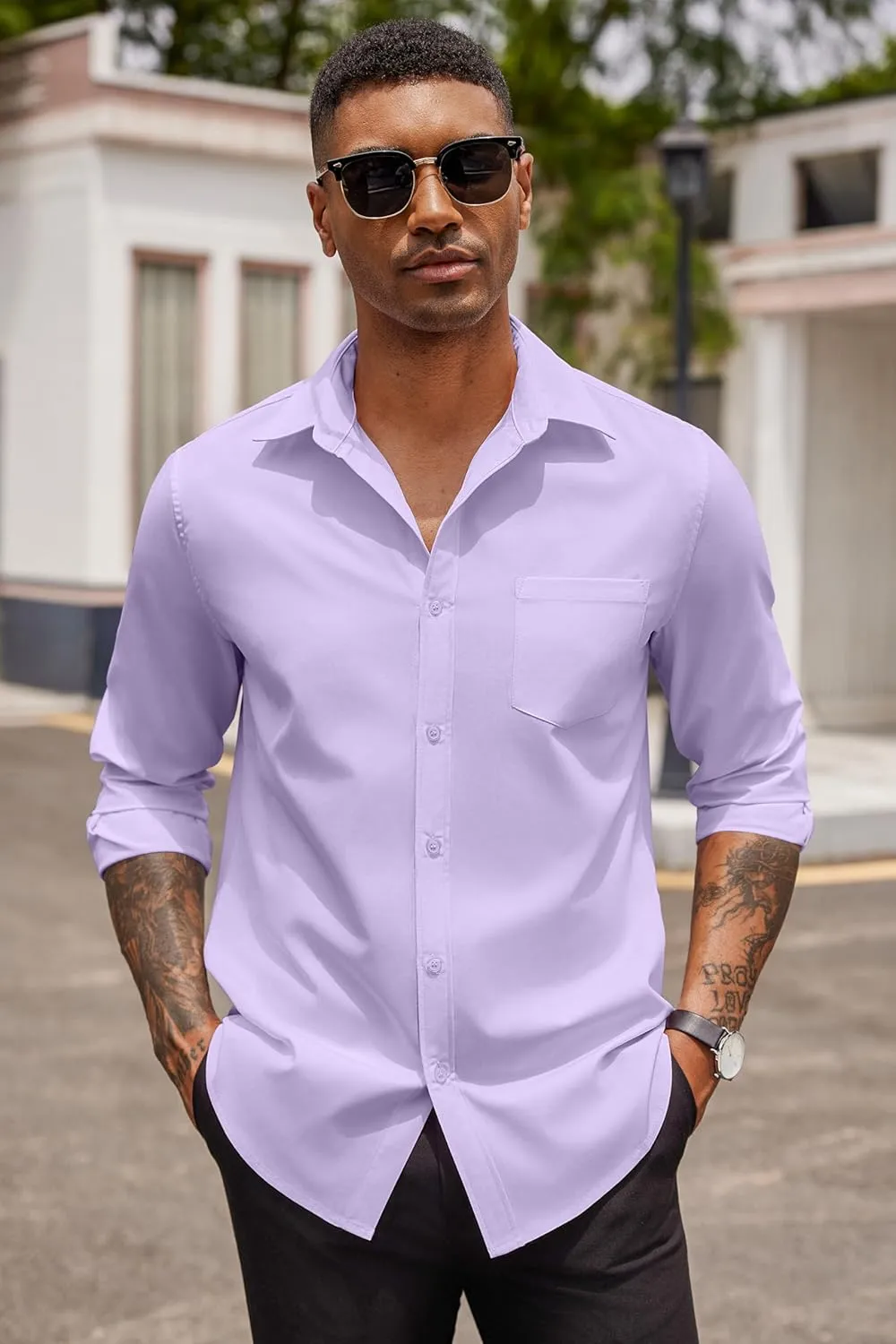 COOFANDY Men's Button Down Long Sleeve Shirt Casual Untucked Dress Shirt Regular Fit Wedding Shirts