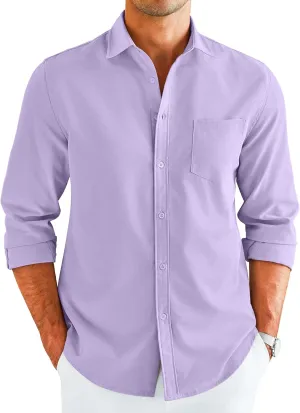 COOFANDY Men's Button Down Long Sleeve Shirt Casual Untucked Dress Shirt Regular Fit Wedding Shirts