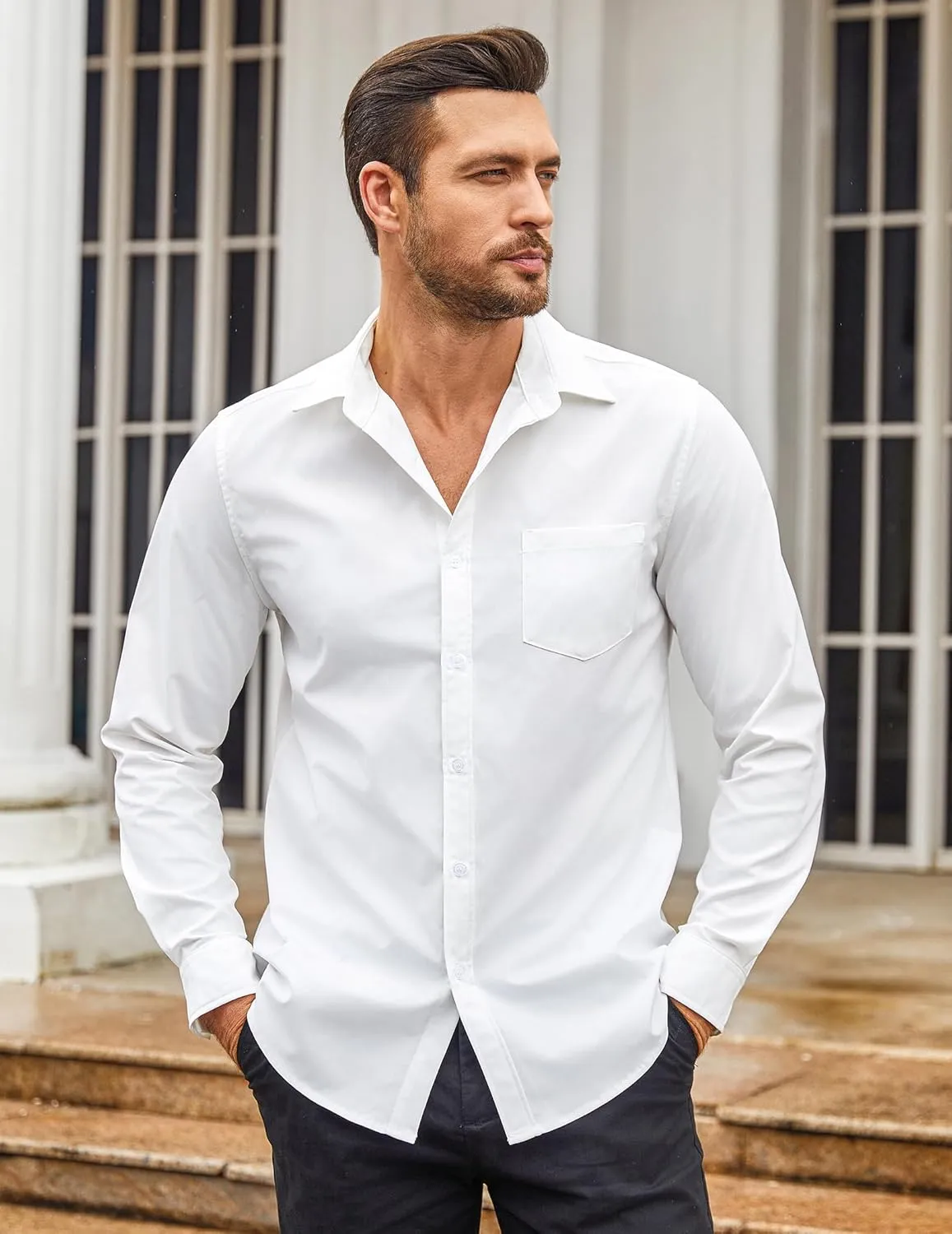 COOFANDY Men's Button Down Long Sleeve Shirt Casual Untucked Dress Shirt Regular Fit Wedding Shirts