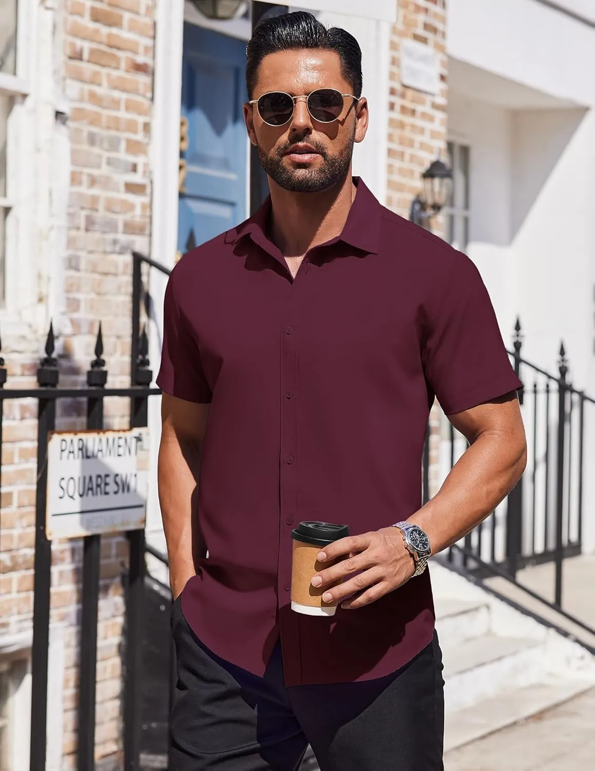 COOFANDY Mens Dress Shirts Button Down Short Sleeve Shirt Summer Shirts Business Casual Wedding Shirt