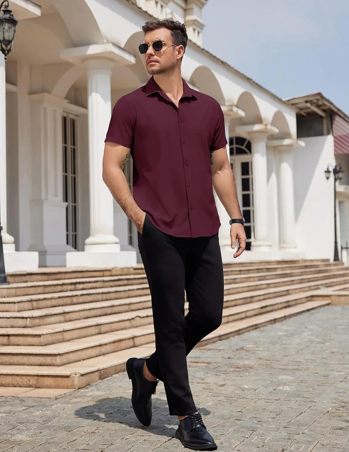 COOFANDY Mens Dress Shirts Button Down Short Sleeve Shirt Summer Shirts Business Casual Wedding Shirt