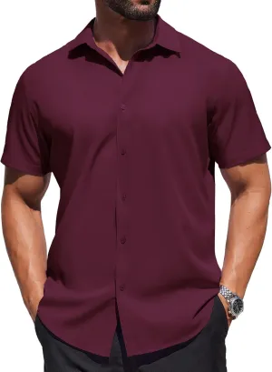 COOFANDY Mens Dress Shirts Button Down Short Sleeve Shirt Summer Shirts Business Casual Wedding Shirt