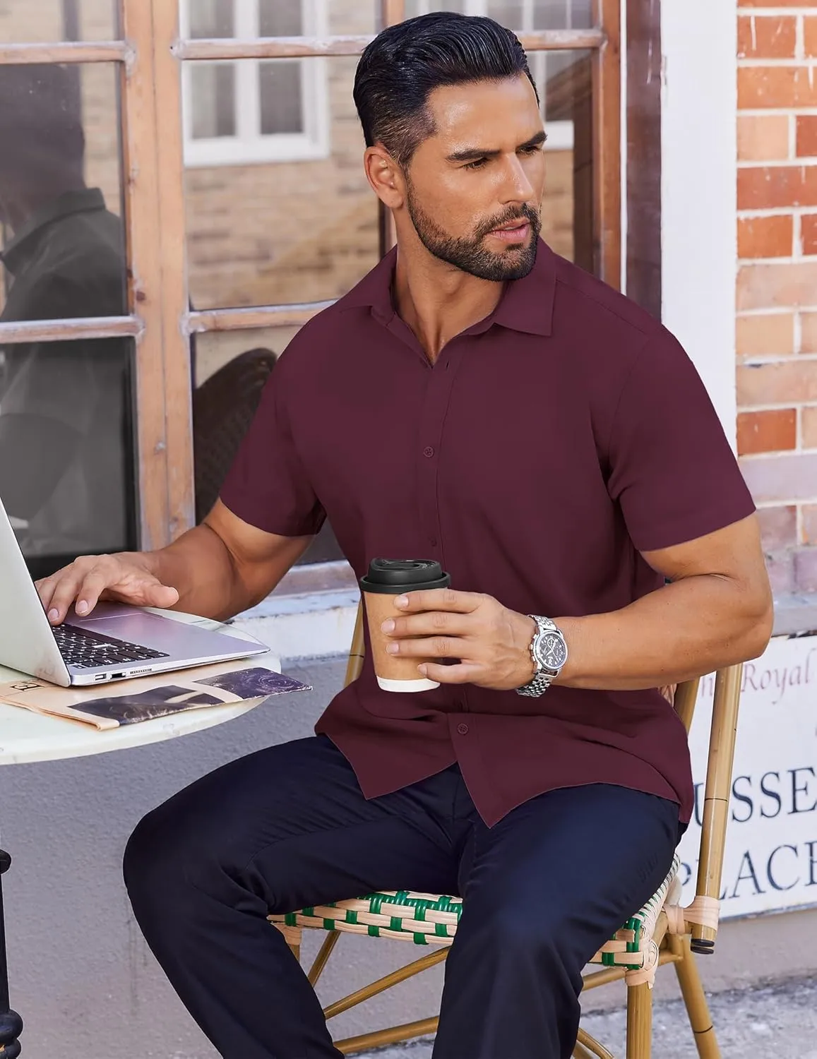 COOFANDY Mens Dress Shirts Button Down Short Sleeve Shirt Summer Shirts Business Casual Wedding Shirt