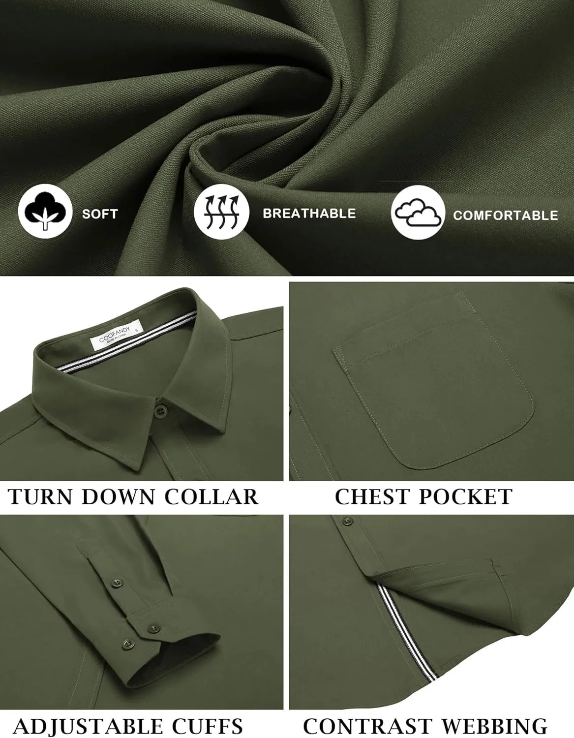 COOFANDY Men's Long Sleeve Casual Button Down Shirts Untucked Shirts for Men Regular Fit Dress Shirt