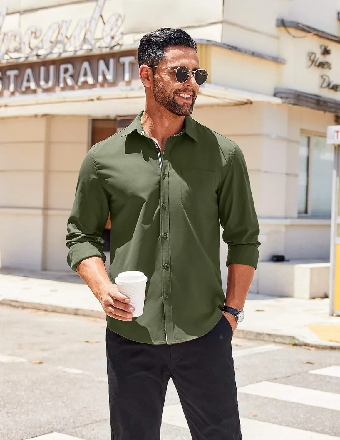 COOFANDY Men's Long Sleeve Casual Button Down Shirts Untucked Shirts for Men Regular Fit Dress Shirt