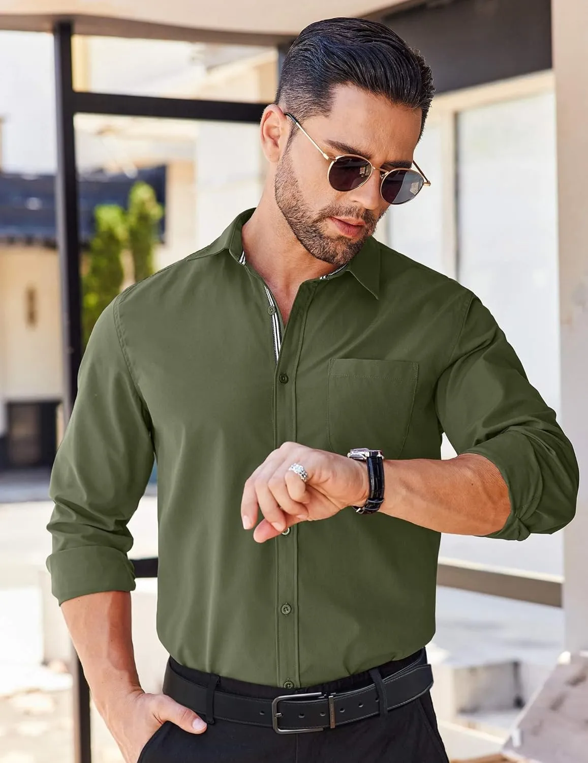 COOFANDY Men's Long Sleeve Casual Button Down Shirts Untucked Shirts for Men Regular Fit Dress Shirt