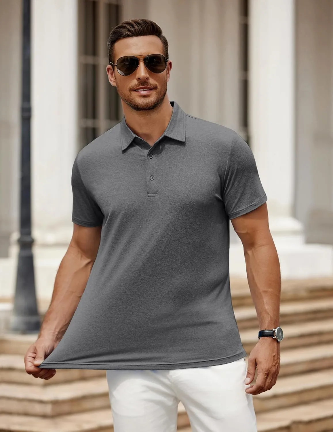 COOFANDY Men's Polo Shirt Golf Dry Fit Performance Short Sleeve Moisture Wicking Athletic Polo Collared Tennis T-Shirt