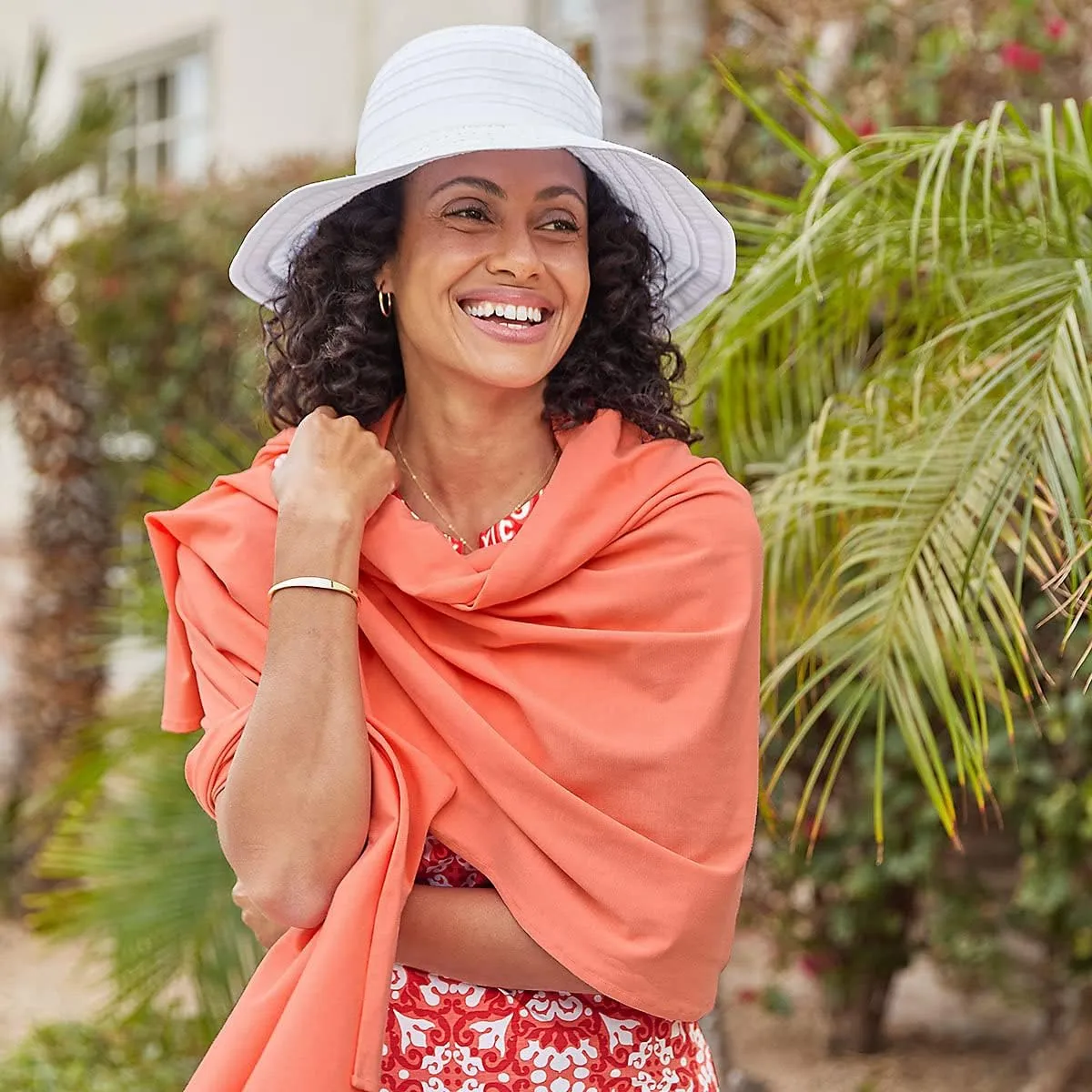 Coolibar UPF 50  Women's Sanibel Everyday Beach Shawl, Tulip Pink, OS, Solid - Sun Protective