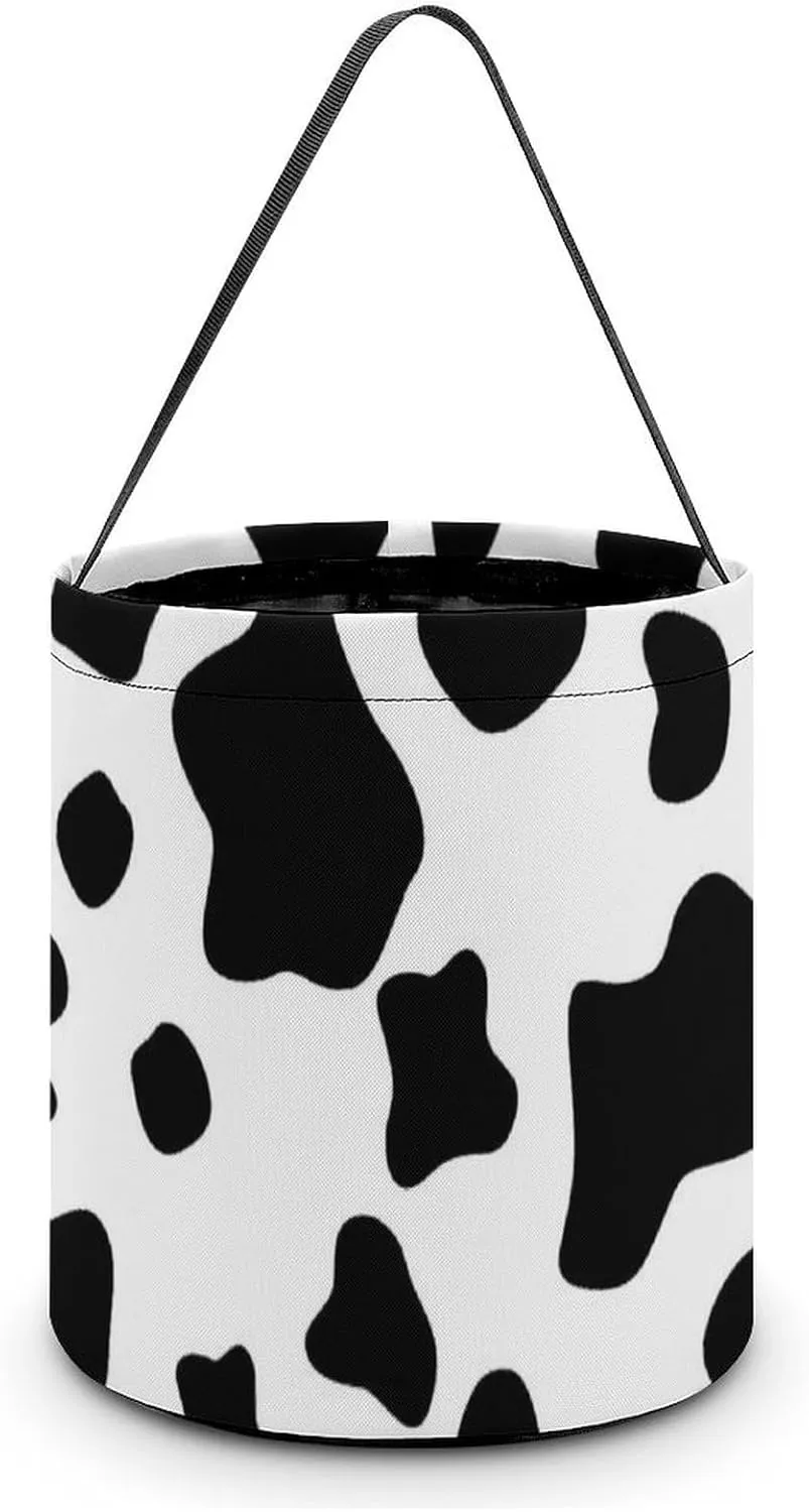 Cow Print Funny Easter Egg Bags Trick-o-r-Treat Tote Bag Reusable Bucket Storage Basket Handbag Party Novelty
