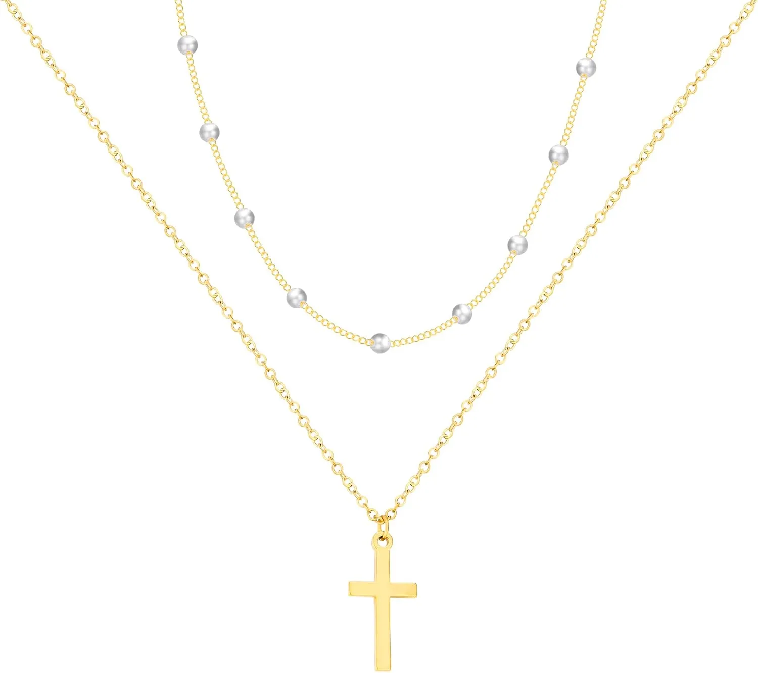 Cross Necklace for Women 14K Dainty Gold Cross Necklace for Women Pendant Choker Necklace Cross Chain Jewelry Layered Necklaces Cute Necklaces for Women