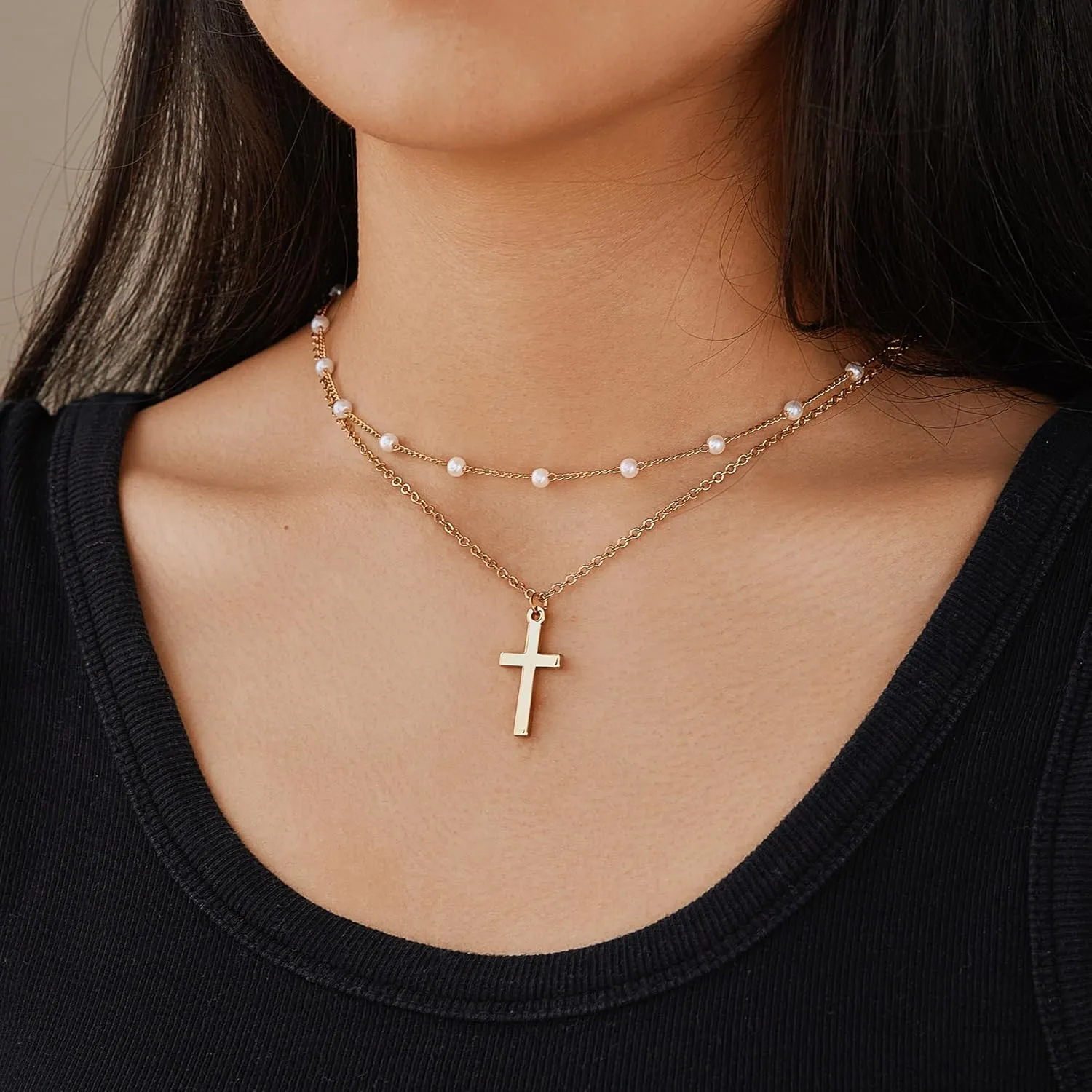 Cross Necklace for Women 14K Dainty Gold Cross Necklace for Women Pendant Choker Necklace Cross Chain Jewelry Layered Necklaces Cute Necklaces for Women