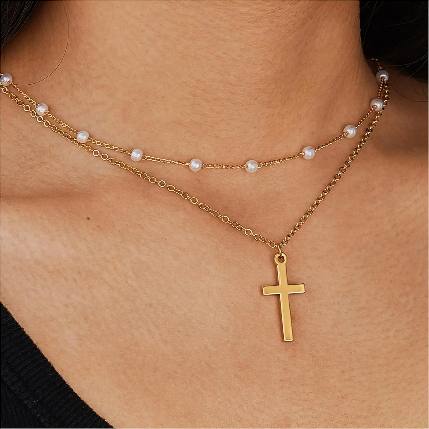 Cross Necklace for Women 14K Dainty Gold Cross Necklace for Women Pendant Choker Necklace Cross Chain Jewelry Layered Necklaces Cute Necklaces for Women