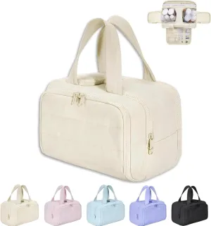 Cureaway Travel Bag, Cureaway Toiletry Bag, Large Capacity Wide-Open Travel Cosmetic Bags, 4-in-1 Puffy Multi-functional Toiletry Bags for Women (Beige,one size)