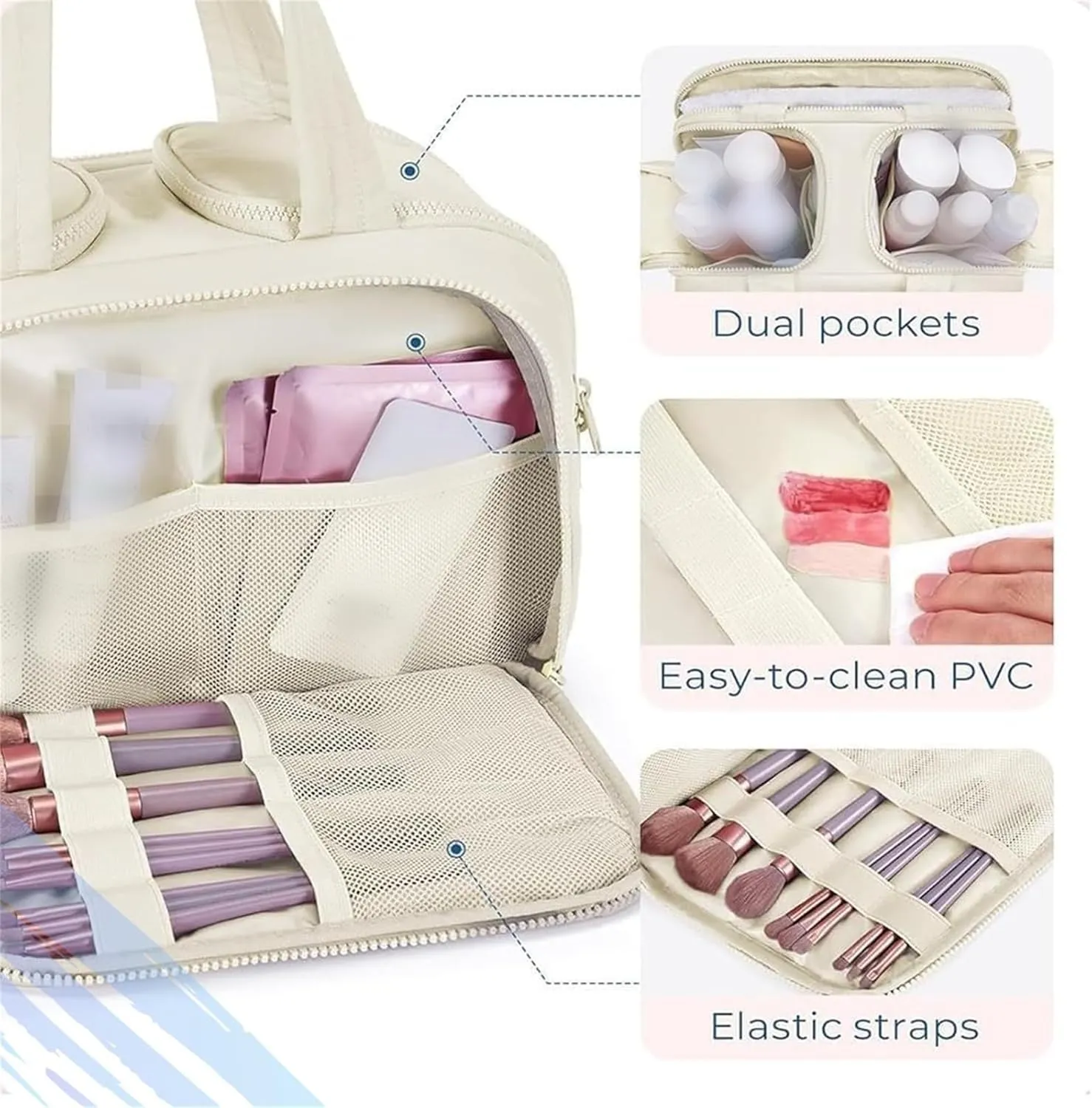 Cureaway Travel Bag, Cureaway Toiletry Bag, Large Capacity Wide-Open Travel Cosmetic Bags, 4-in-1 Puffy Multi-functional Toiletry Bags for Women (Blue,one size)