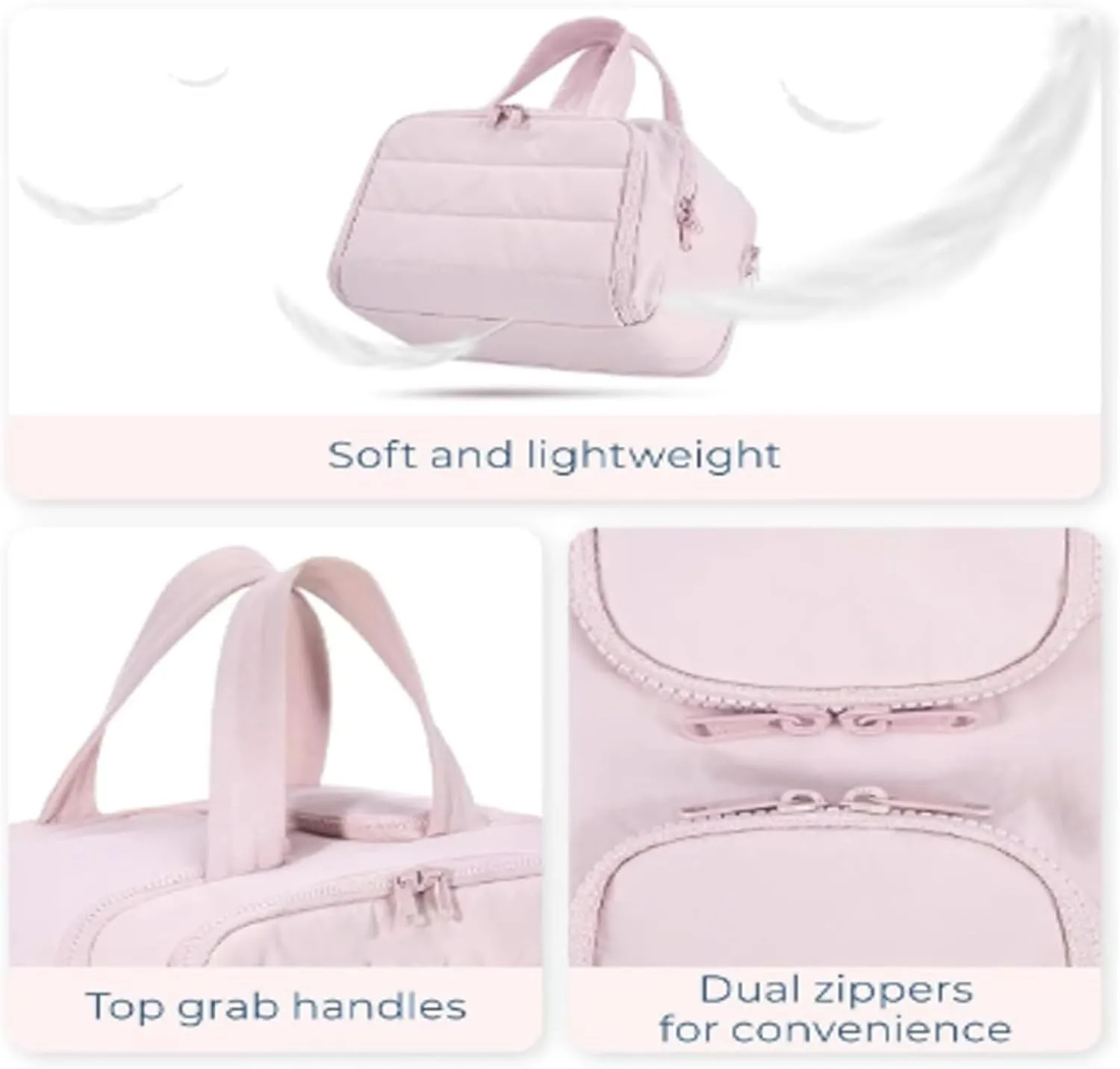 Cureaway Travel Cosmetic Bag, Cureaway Toiletry Bag, Large Capacity Wide-Open Travel Cosmetic Bags, 4-in-1 Puffy Multi-functional Toiletry for Women with Divider and Handle (Beige)
