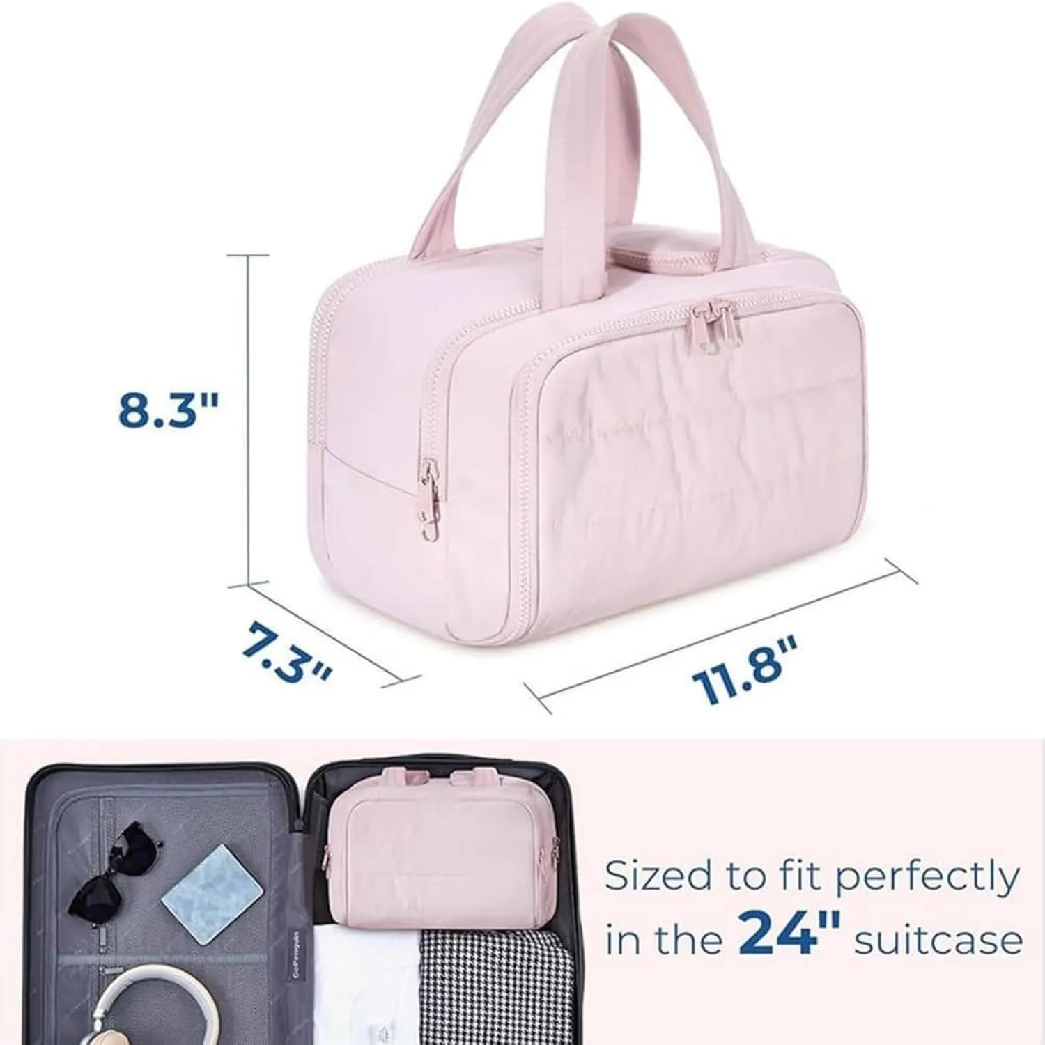 Cureaway Travel Cosmetic Bag, Cureaway Toiletry Bag, Large Capacity Wide-Open Travel Cosmetic Bags, 4-in-1 Puffy Multi-functional Toiletry for Women with Divider and Handle (Blue)
