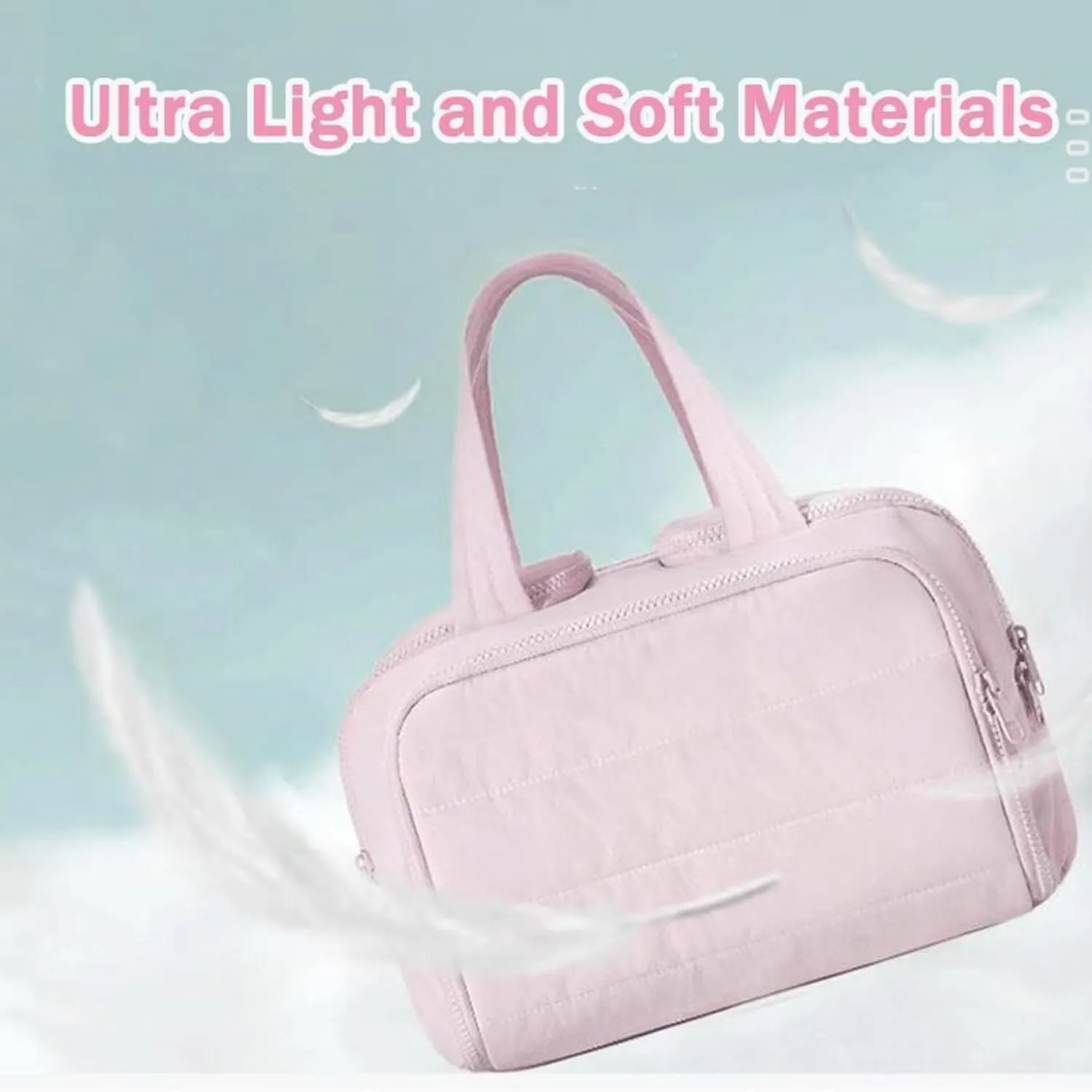 Cureaway Travel Cosmetic Bag, Cureaway Toiletry Bag, Large Capacity Wide-Open Travel Cosmetic Bags, 4-in-1 Puffy Multi-functional Toiletry for Women with Divider and Handle (Pink)